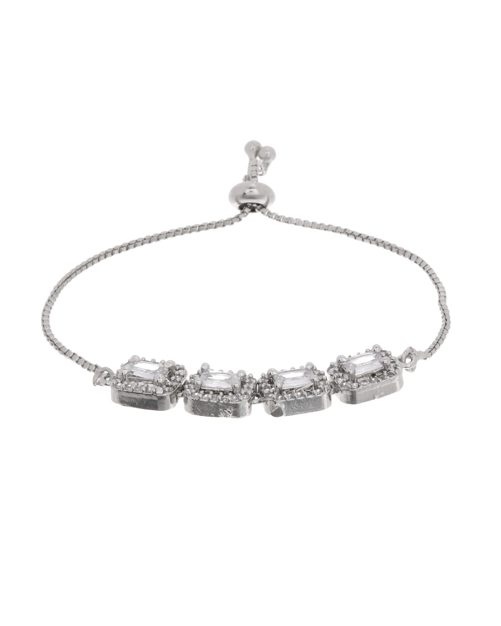 Jewels Nest Classic White Square Stone Diamond-Style Adjustable Bracelet - Distacart