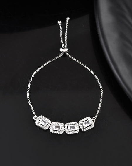 Jewels Nest Classic White Square Stone Diamond-Style Adjustable Bracelet