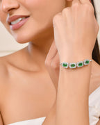 Jewels Nest Emerald Green Square Stone Diamond-Style Adjustable Bracelet
