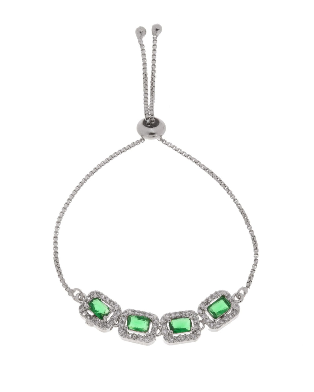 Jewels Nest Emerald Green Square Stone Diamond-Style Adjustable Bracelet
