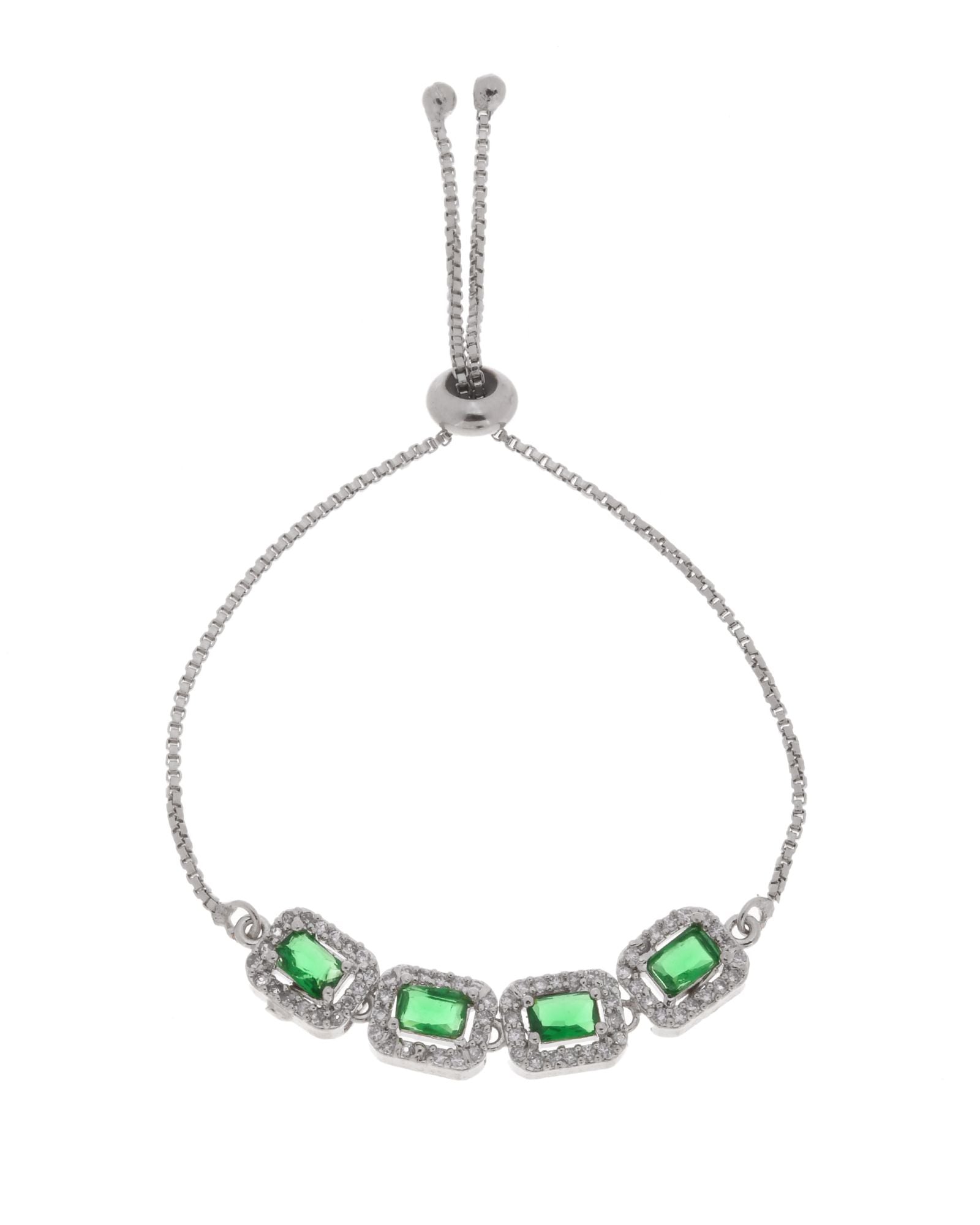 Jewels Nest Emerald Green Square Stone Diamond-Style Adjustable Bracelet
