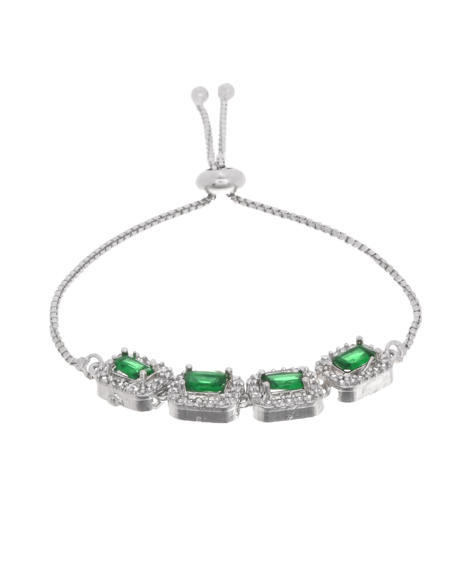 Jewels Nest Emerald Green Square Stone Diamond-Style Adjustable Bracelet