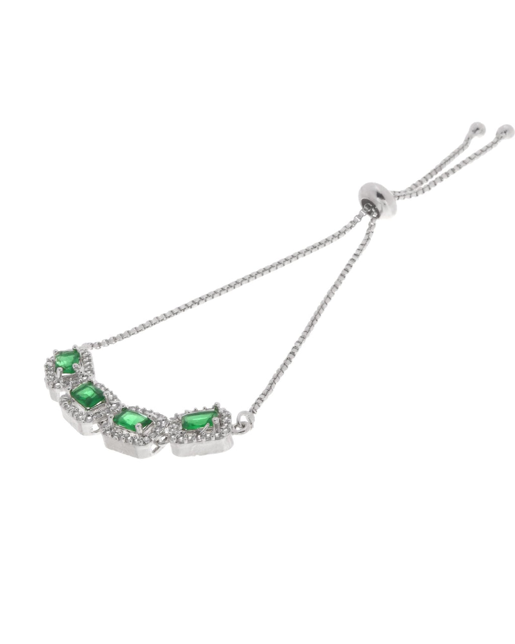 Jewels Nest Emerald Green Square Stone Diamond-Style Adjustable Bracelet