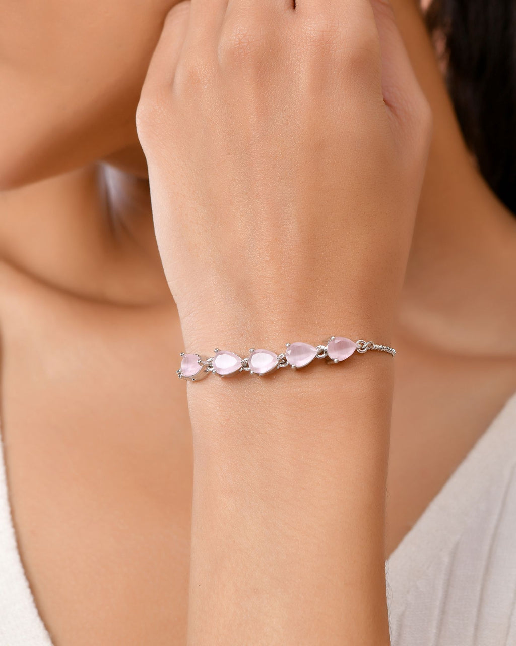 Jewels Nest Pink Heart Stone Adjustable Bracelet For Women - Distacart