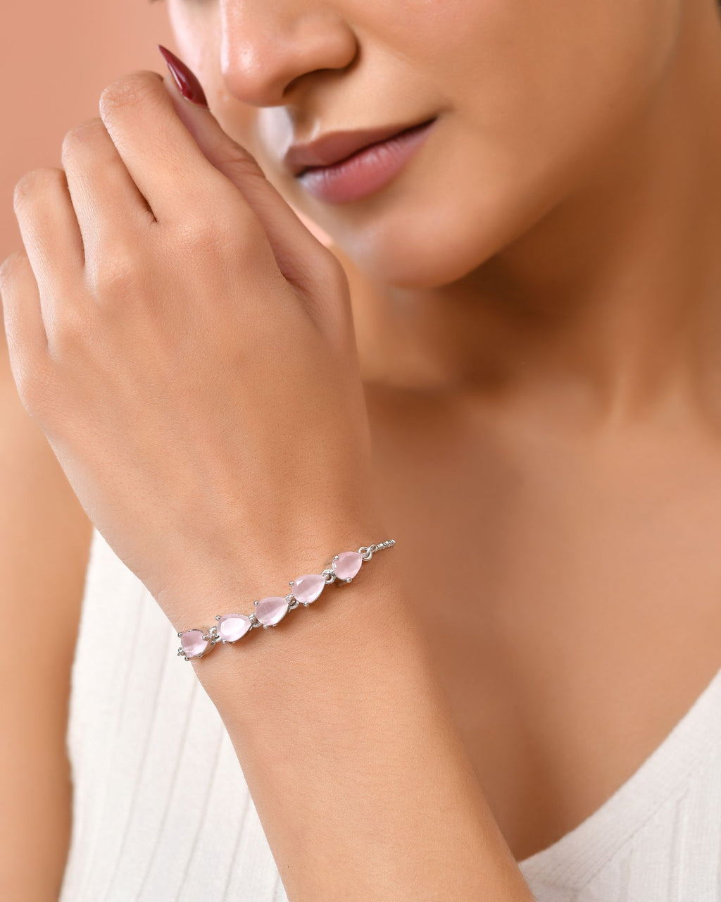 Jewels Nest Pink Heart Stone Adjustable Bracelet For Women - Distacart
