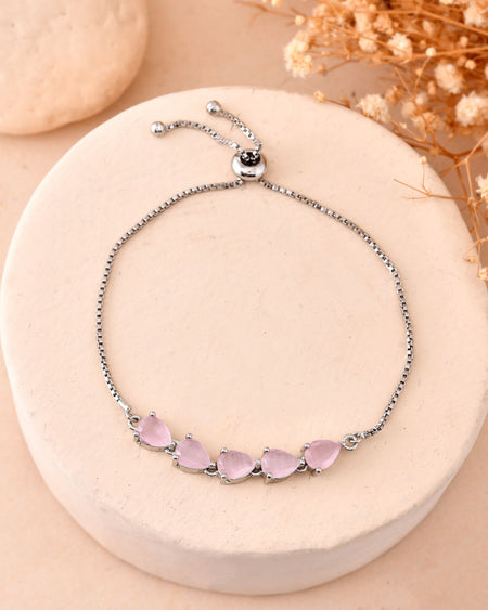 Jewels Nest Pink Heart Stone Adjustable Bracelet For Women