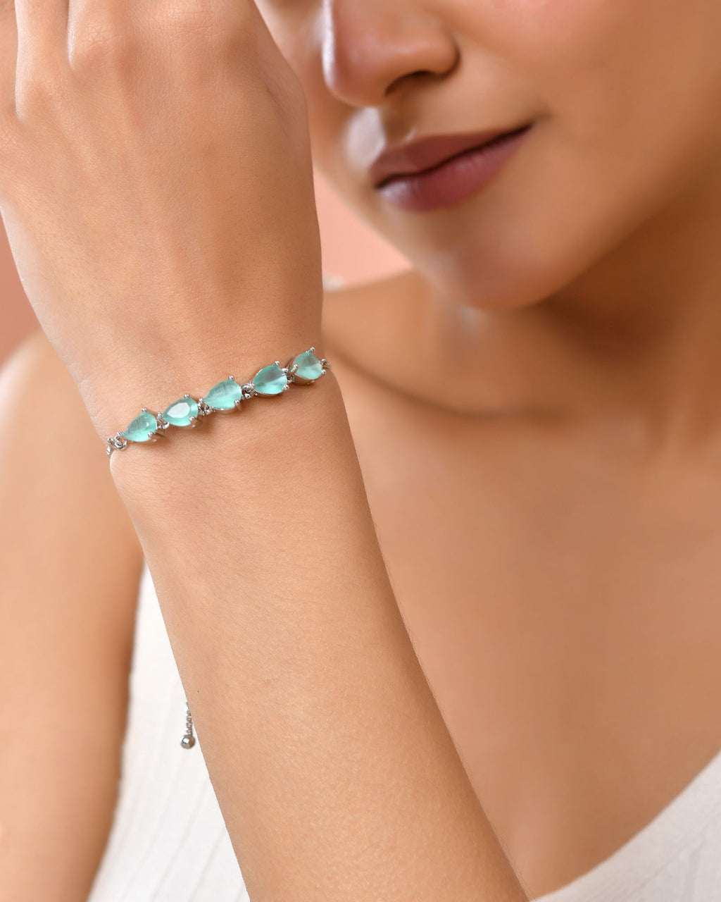 Jewels Nest Mint Green Stone Adjustable Bracelet For Women - Distacart