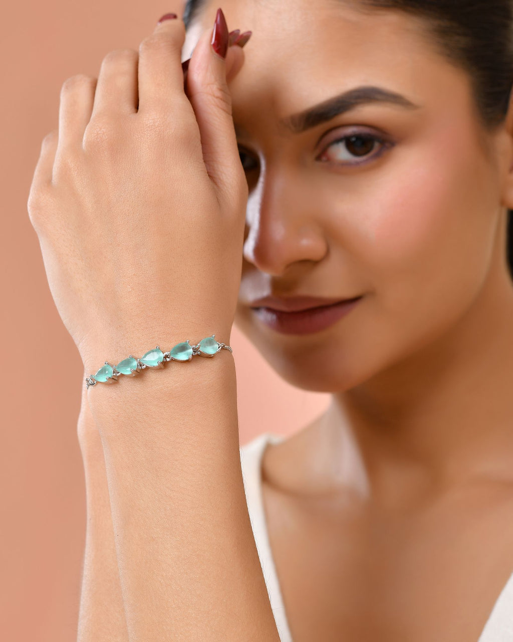 Jewels Nest Mint Green Stone Adjustable Bracelet For Women - Distacart