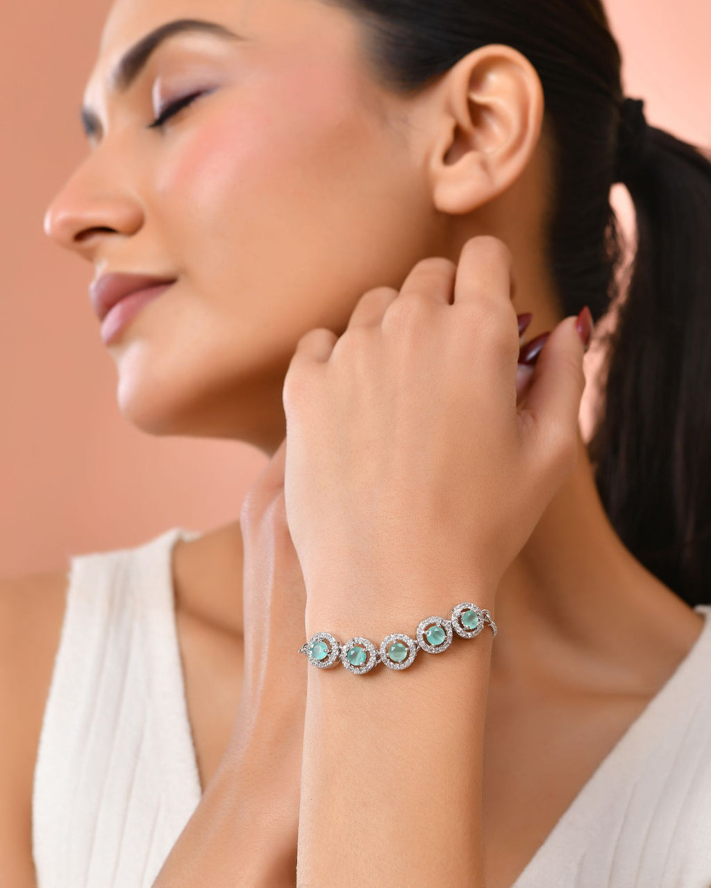 Jewels Nest Green Halo Crystal Adjustable Bracelet For Women - Distacart