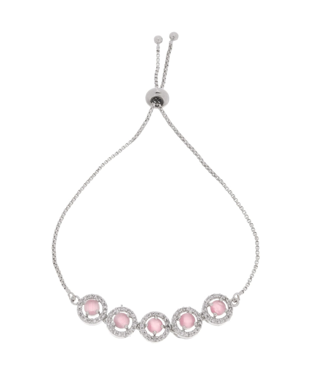 Jewels Nest Silver Plated Pink Stone Adjustable Bracelet - Distacart