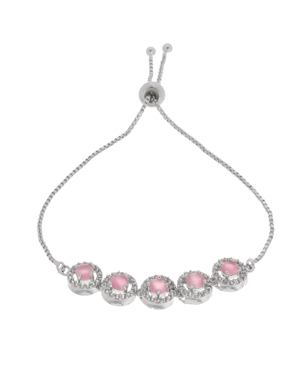 Jewels Nest Silver Plated Pink Stone Adjustable Bracelet - Distacart