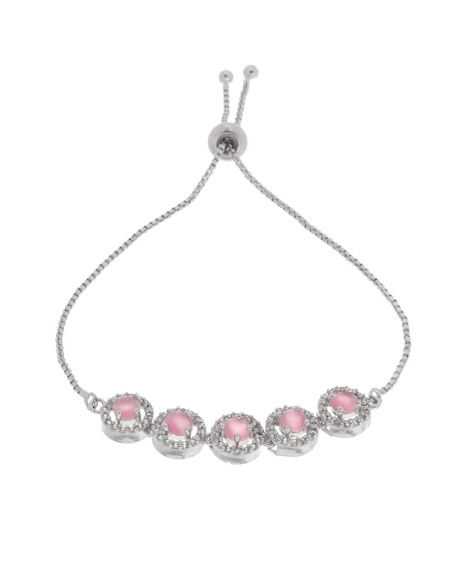 Jewels Nest Silver Plated Pink Stone Adjustable Bracelet - Distacart