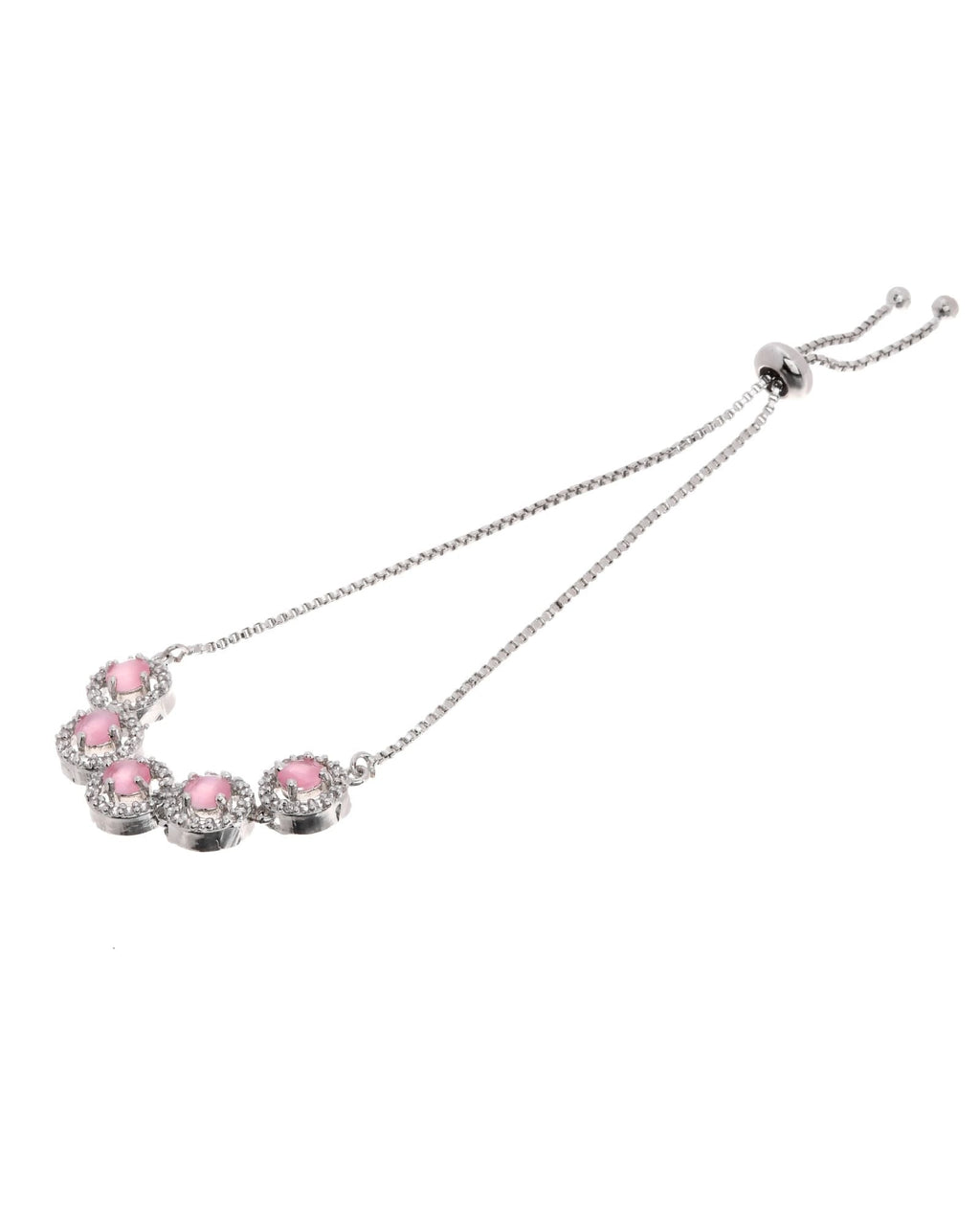 Jewels Nest Silver Plated Pink Stone Adjustable Bracelet - Distacart
