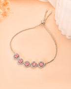 Jewels Nest Silver Plated Pink Stone Adjustable Bracelet - Distacart