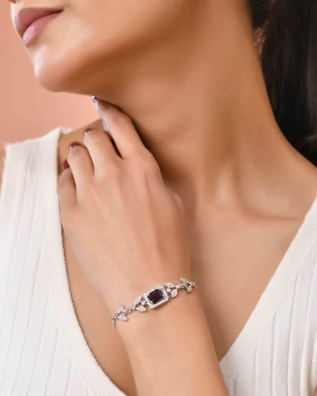 Jewels Nest Silver Plated Emerald Purple Stone Floral Bracelet - Distacart