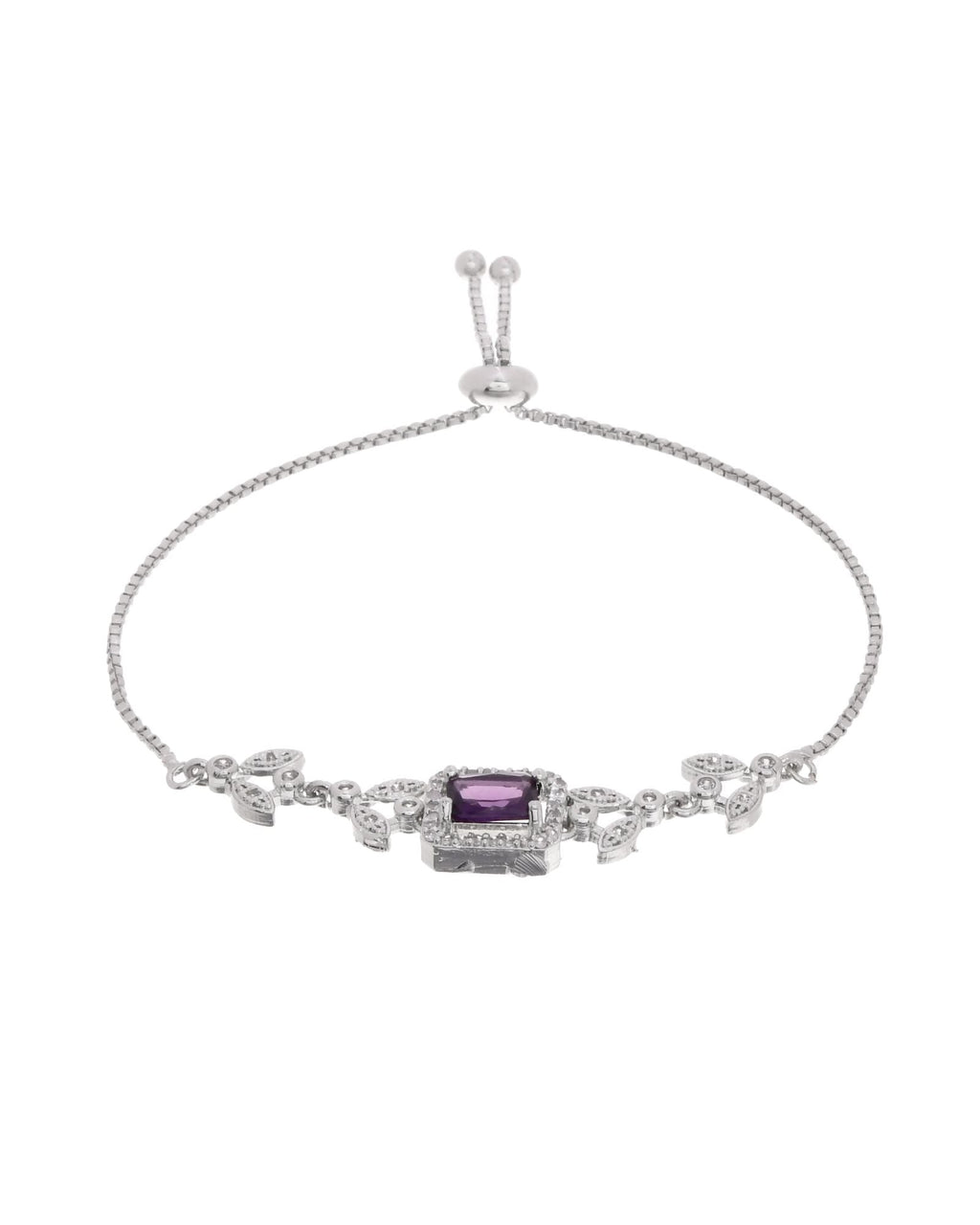 Jewels Nest Silver Plated Emerald Purple Stone Floral Bracelet - Distacart