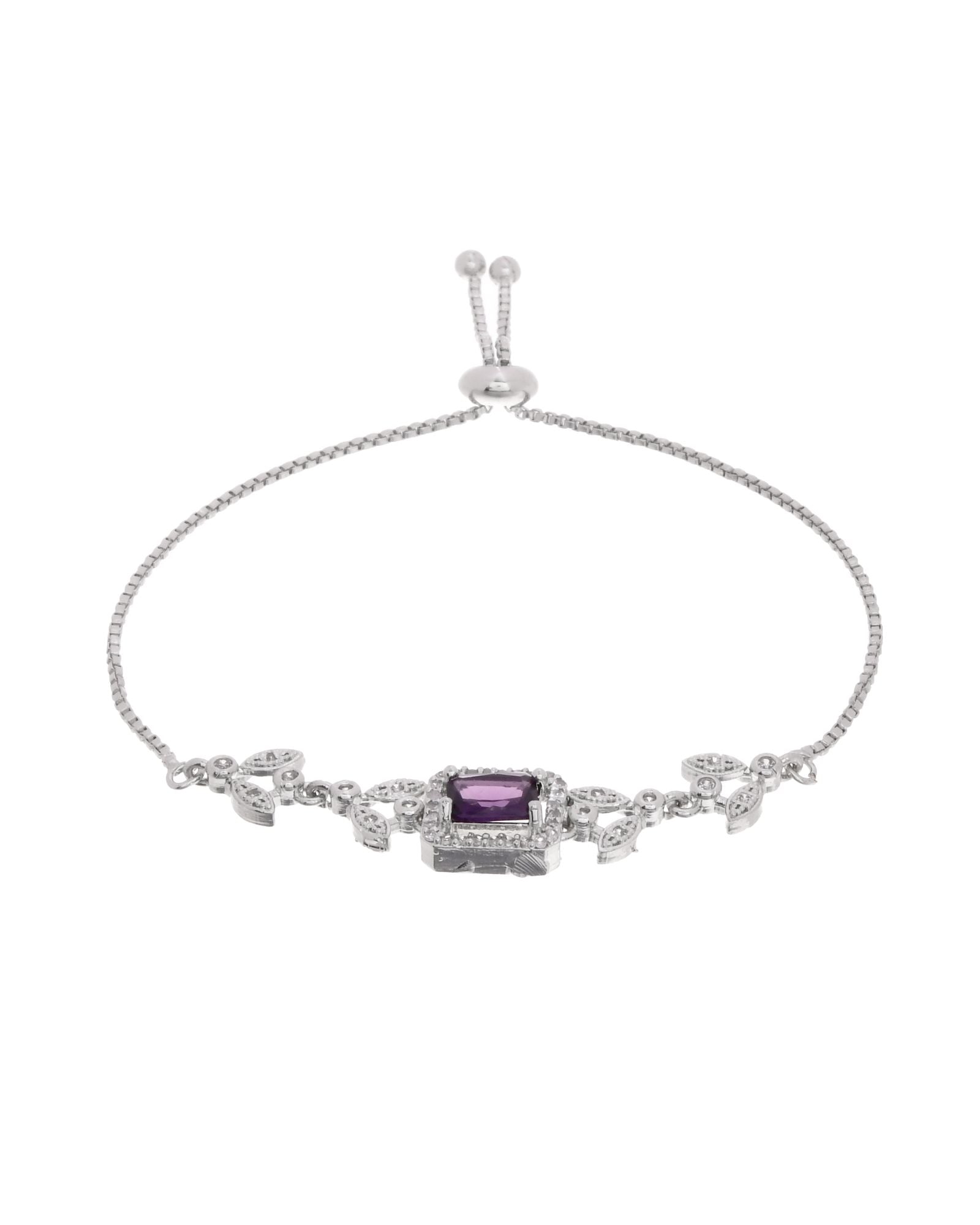 Jewels Nest Silver Plated Emerald Purple Stone Floral Bracelet - Distacart