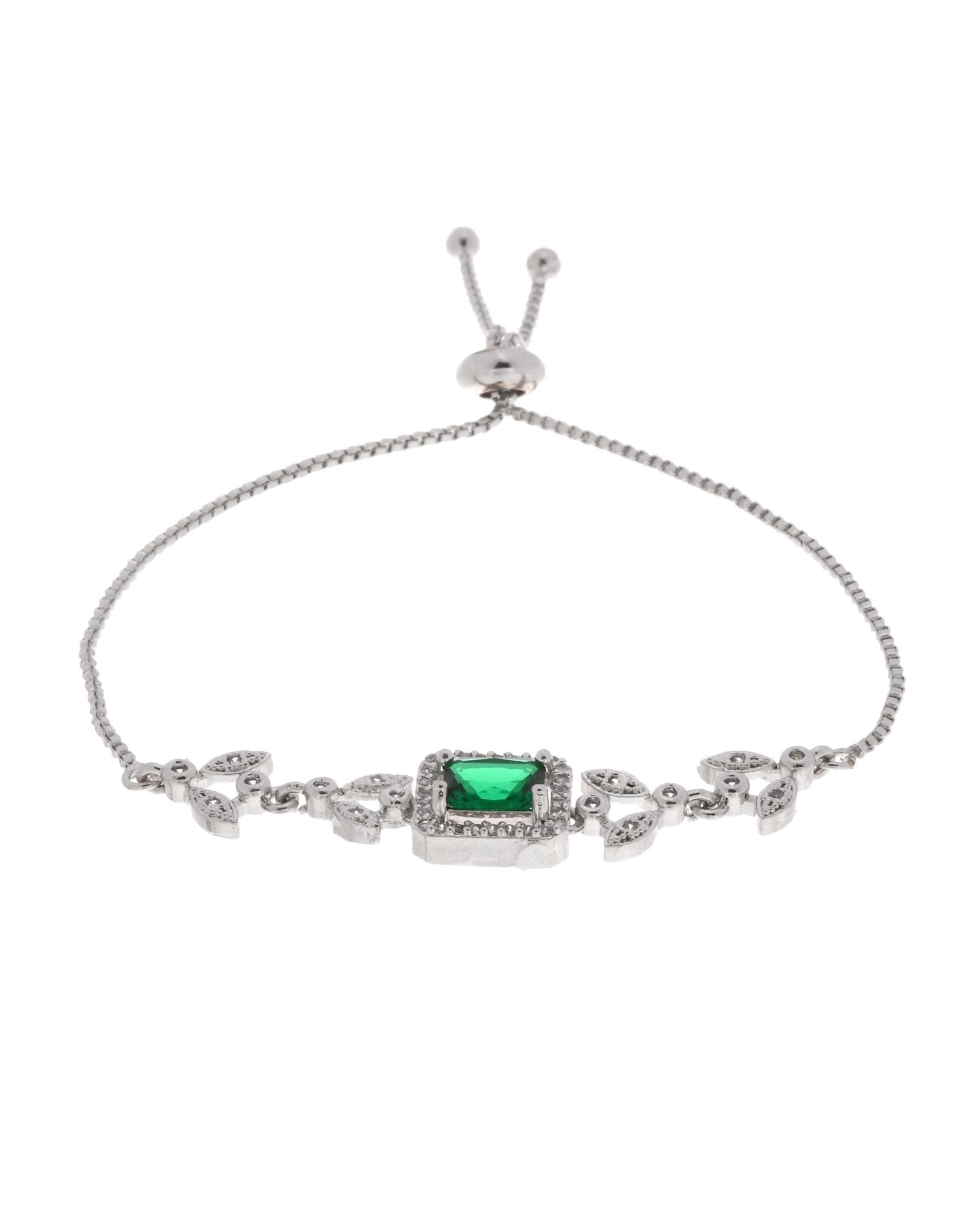 Jewels Nest Silver Plated Green Stone Adjustable Statement Bracelet - Distacart