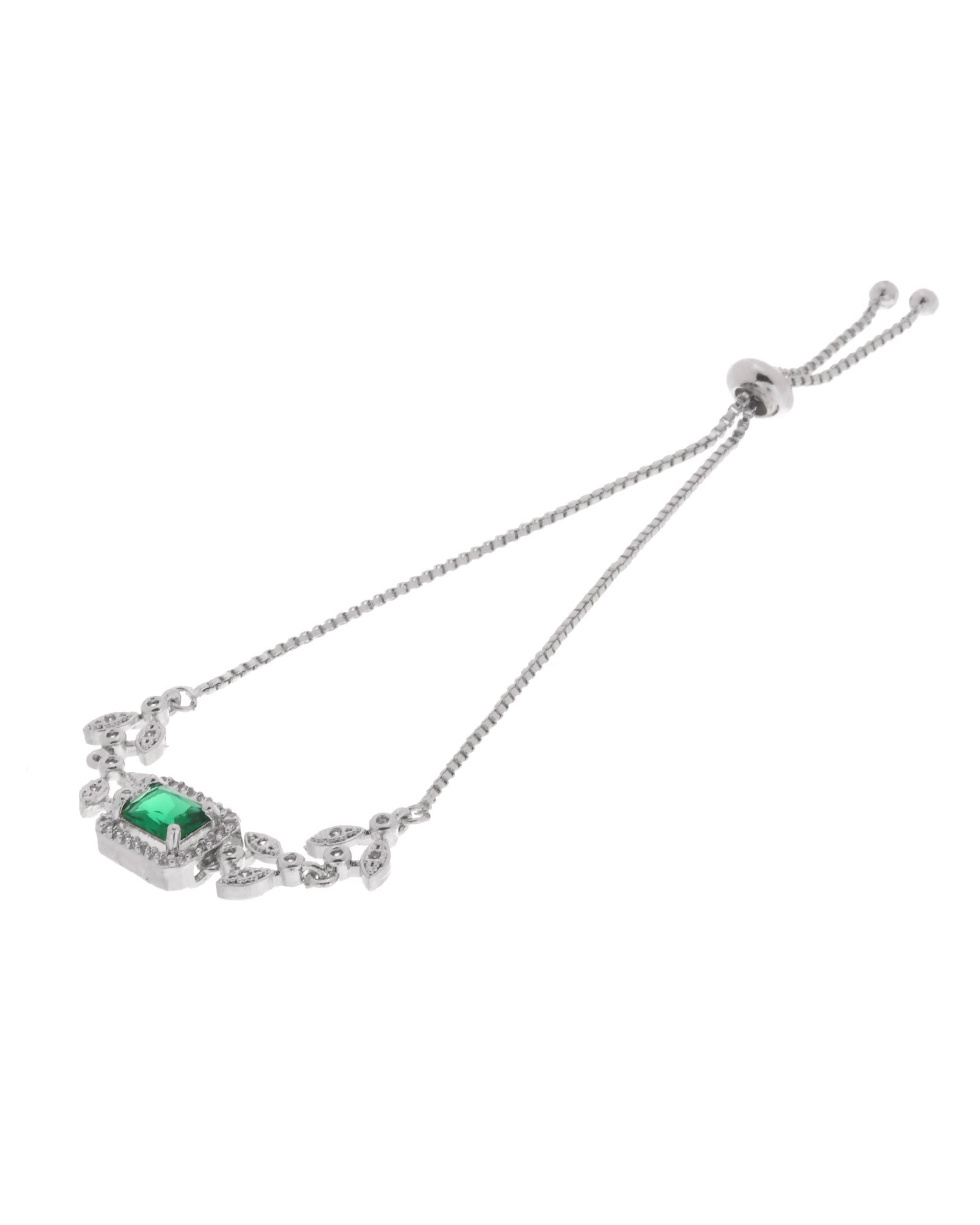 Jewels Nest Silver Plated Green Stone Adjustable Statement Bracelet - Distacart