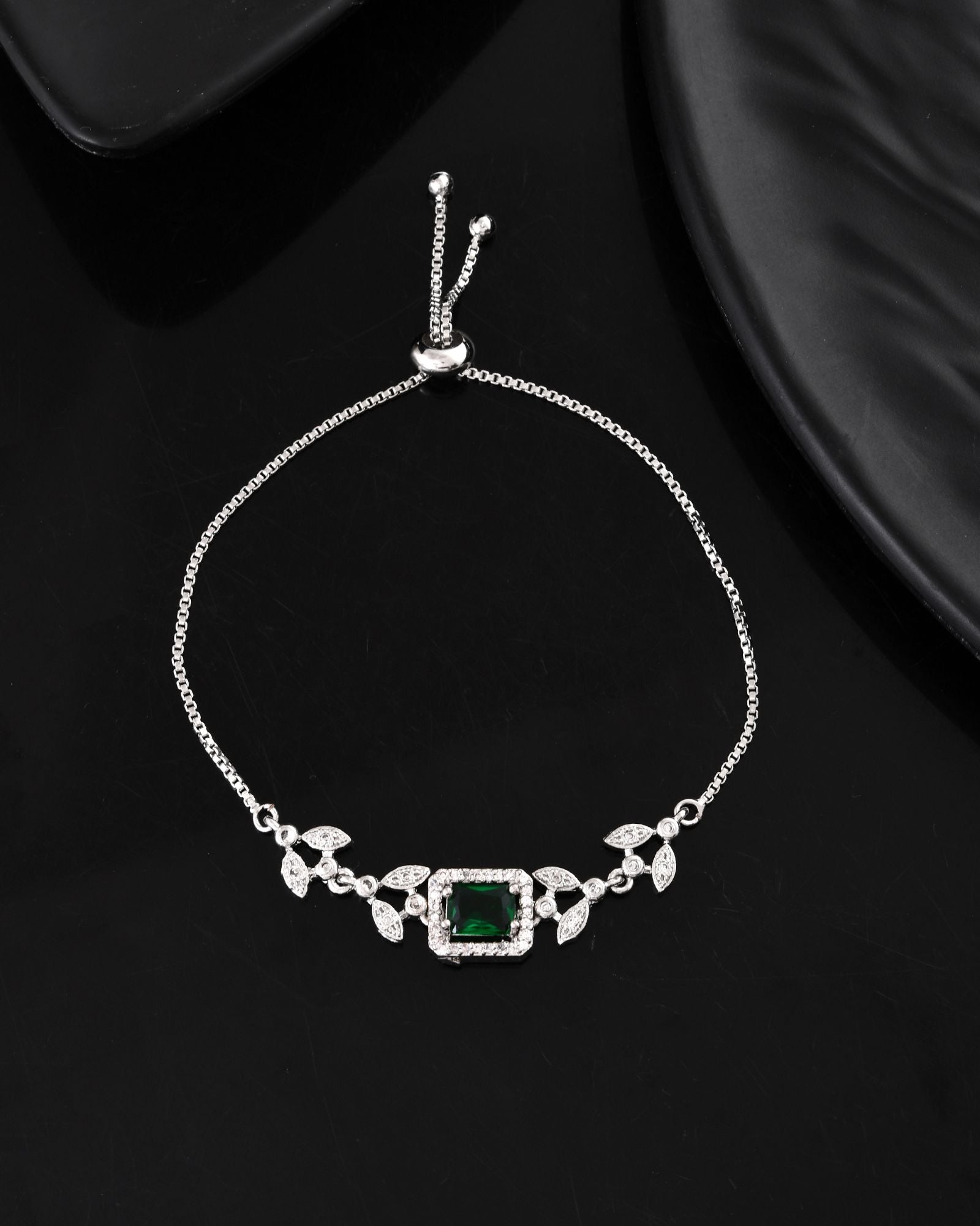 Jewels Nest Silver Plated Green Stone Adjustable Statement Bracelet - Distacart