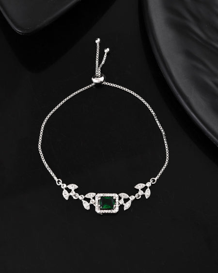 Jewels Nest Silver Plated Green Stone Adjustable Statement Bracelet