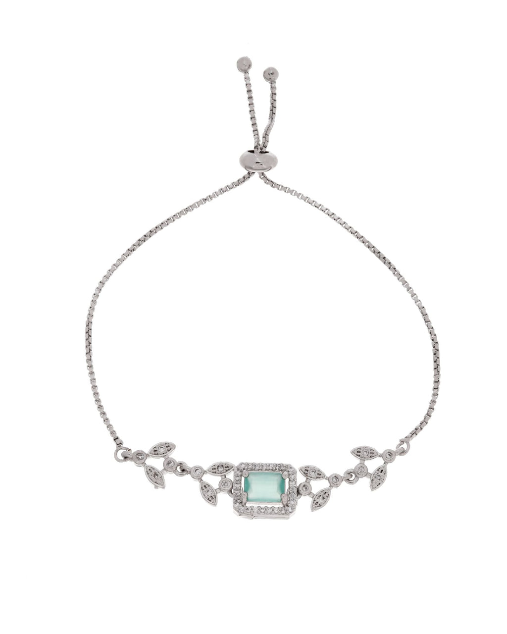 Jewels Nest Silver Plated Green Stone Adjustable Bracelet With Leaf Cz Design - Distacart