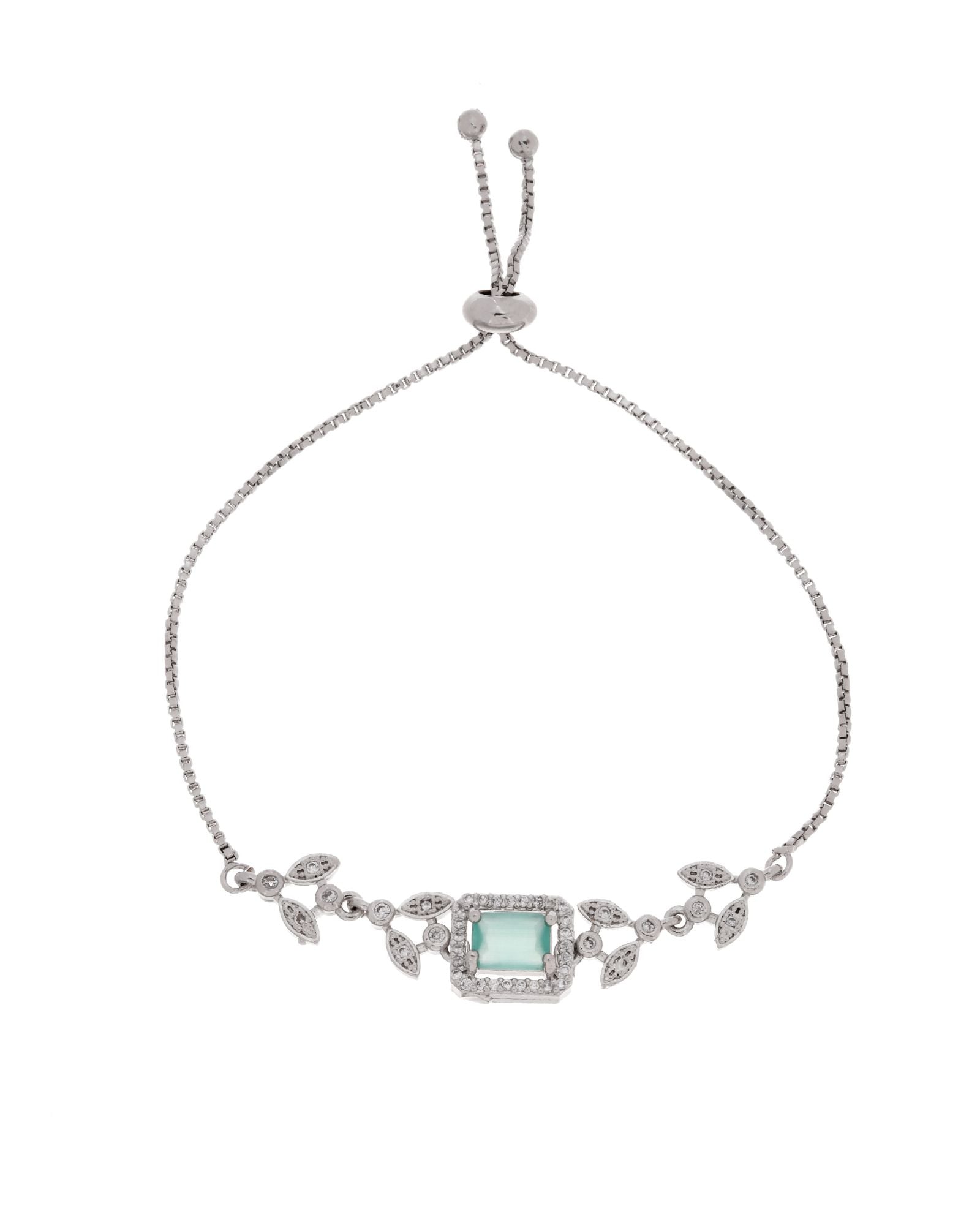 Jewels Nest Silver Plated Green Stone Adjustable Bracelet With Leaf Cz Design - Distacart