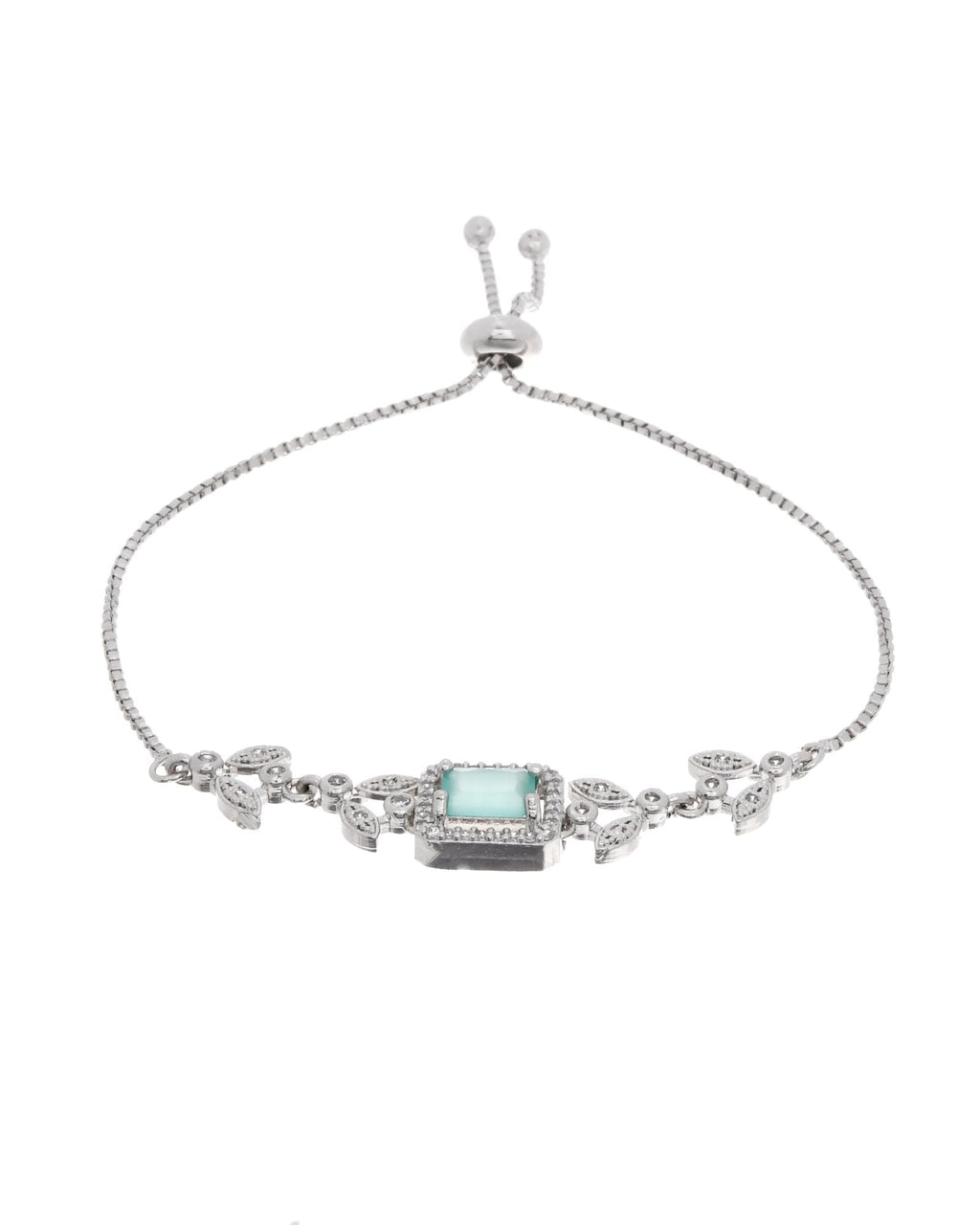 Jewels Nest Silver Plated Green Stone Adjustable Bracelet With Leaf Cz Design - Distacart
