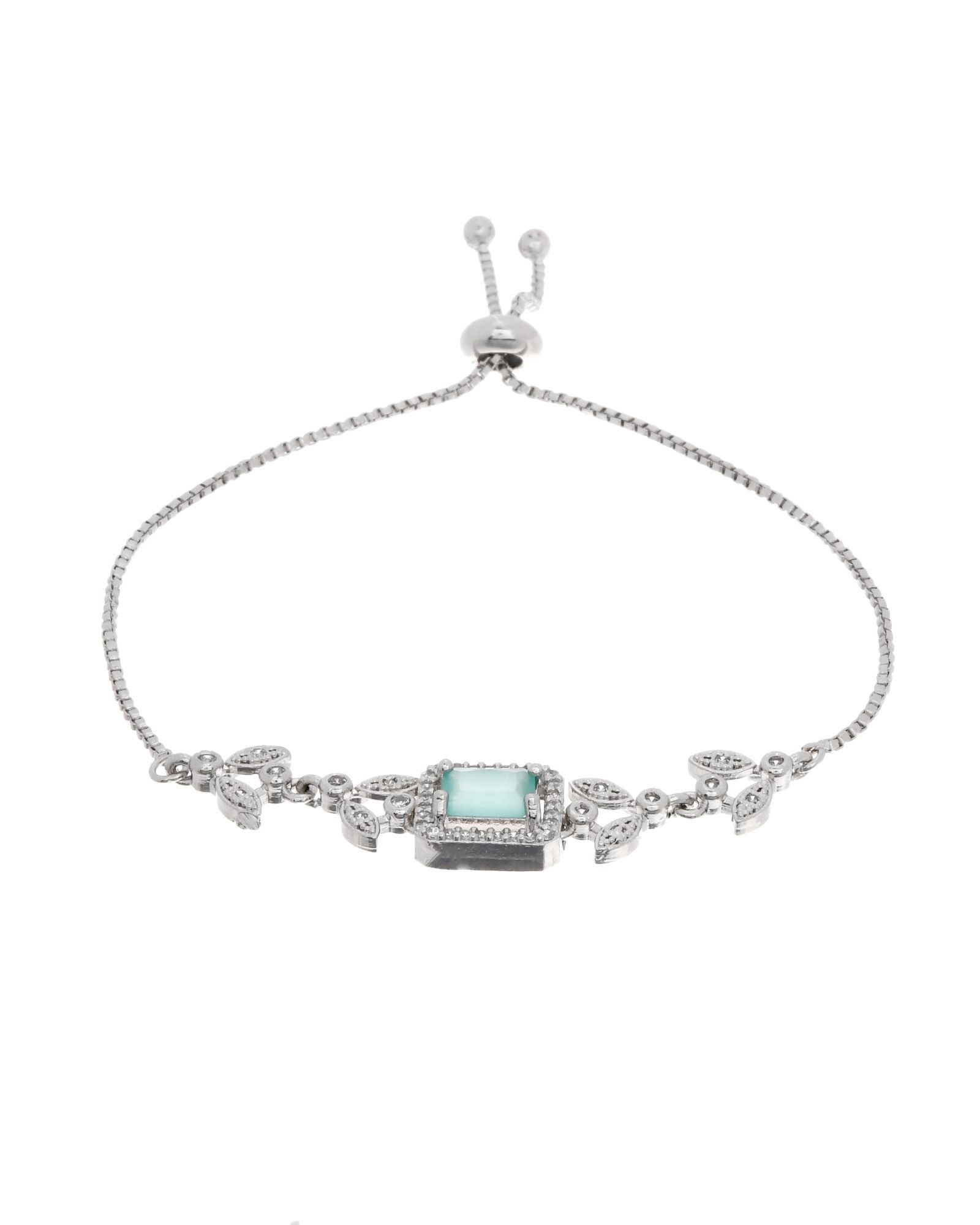 Jewels Nest Silver Plated Green Stone Adjustable Bracelet With Leaf Cz Design - Distacart