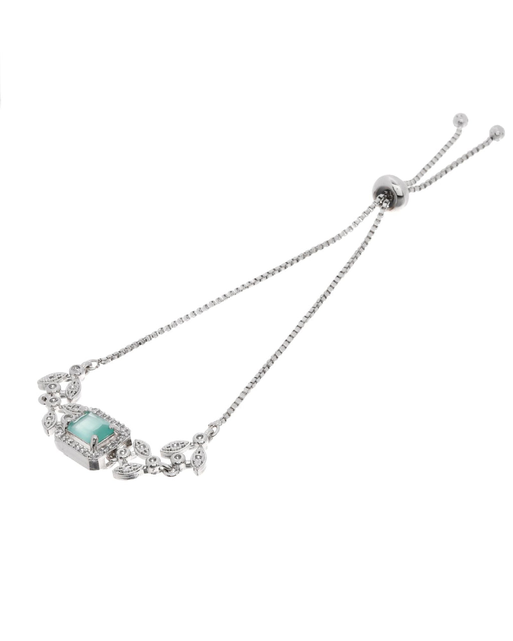 Jewels Nest Silver Plated Green Stone Adjustable Bracelet With Leaf Cz Design - Distacart