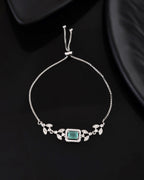 Jewels Nest Silver Plated Green Stone Adjustable Bracelet With Leaf Cz Design - Distacart