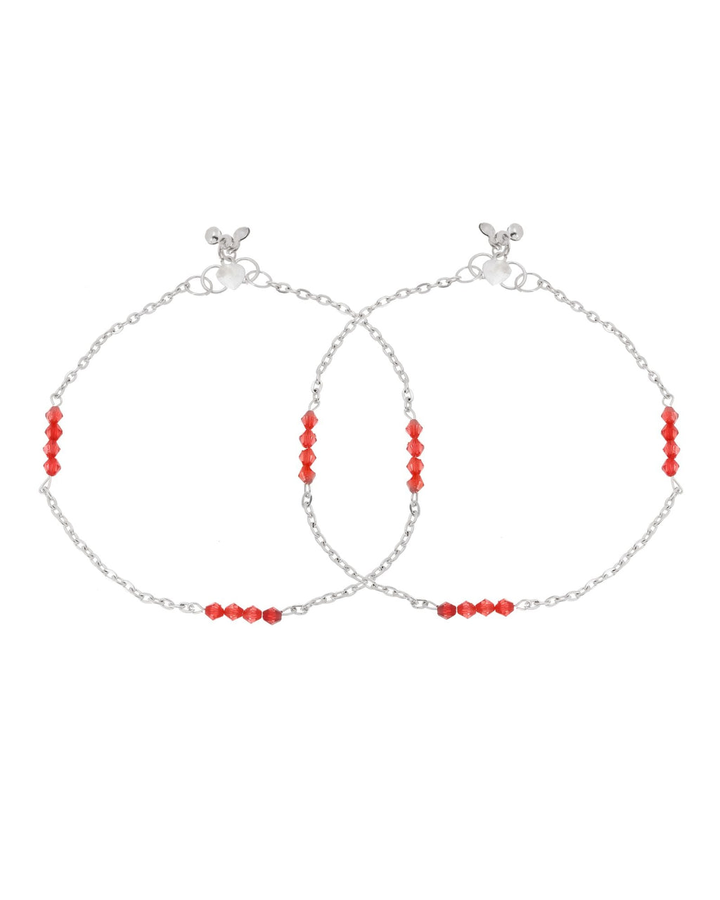 Jewels Nest Silver Plated Red Beads Adjustable Anklet With Heart Clasp