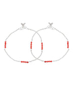 Jewels Nest Silver Plated Red Beads Adjustable Anklet With Heart Clasp