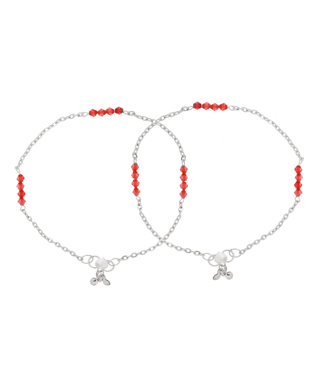Jewels Nest Silver Plated Red Beads Adjustable Anklet With Heart Clasp
