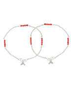 Jewels Nest Silver Plated Red Beads Adjustable Anklet With Heart Clasp