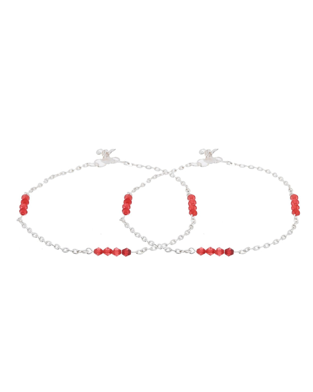 Jewels Nest Silver Plated Red Beads Adjustable Anklet With Heart Clasp