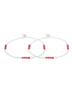 Jewels Nest Silver Plated Red Beads Adjustable Anklet With Heart Clasp