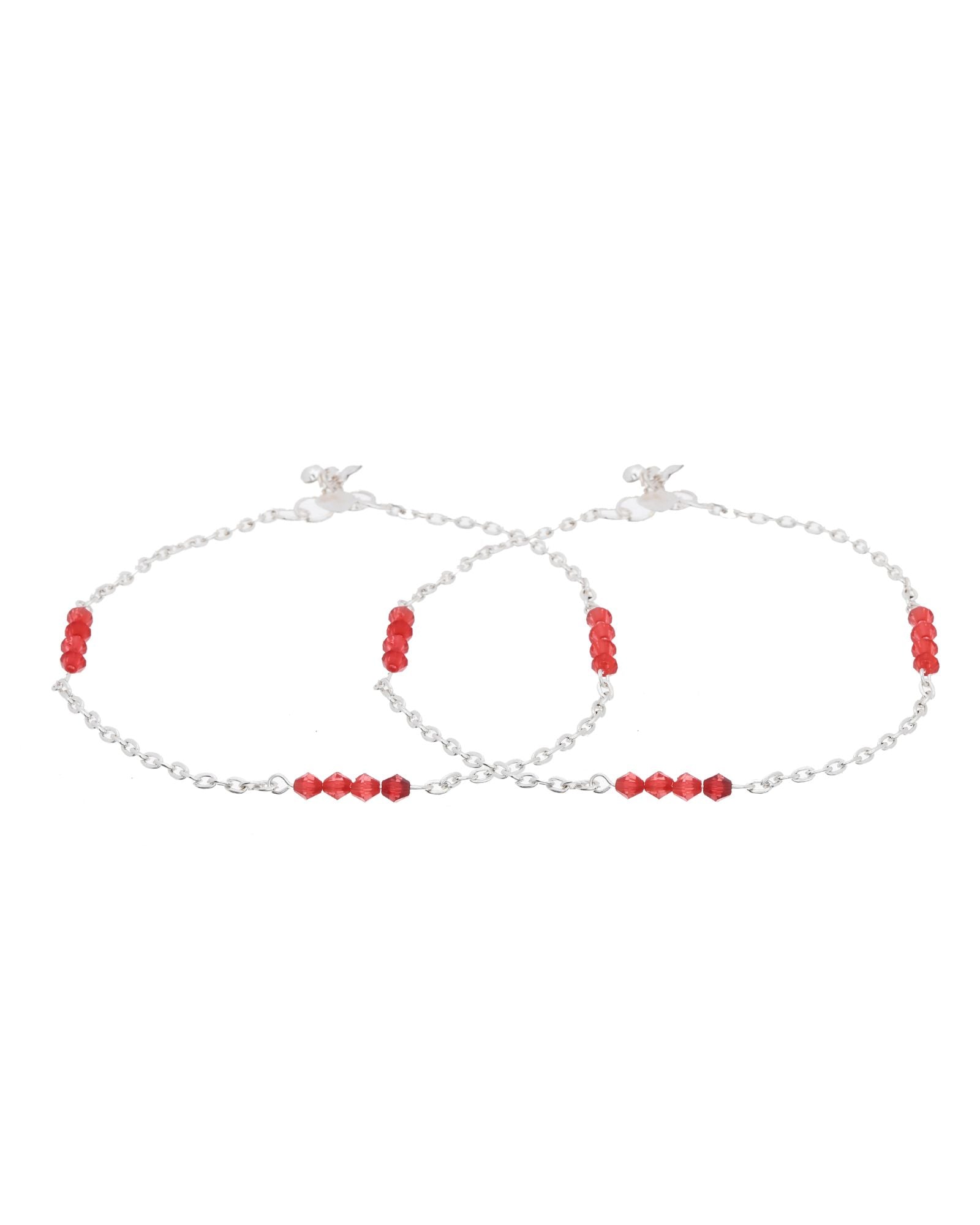 Jewels Nest Silver Plated Red Beads Adjustable Anklet With Heart Clasp
