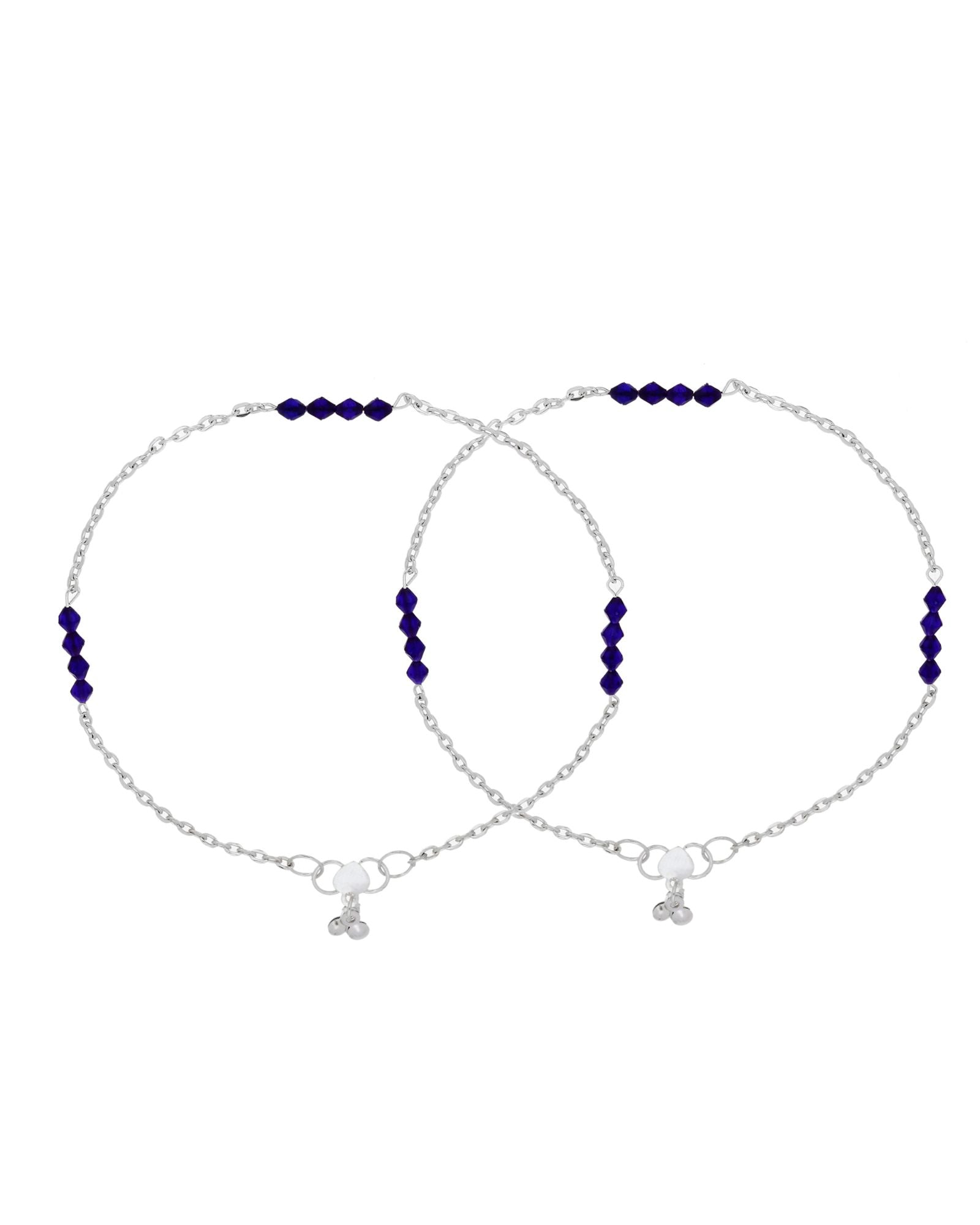 Jewels Nest Silver Plated Purple Beads Chain Anklet For Women