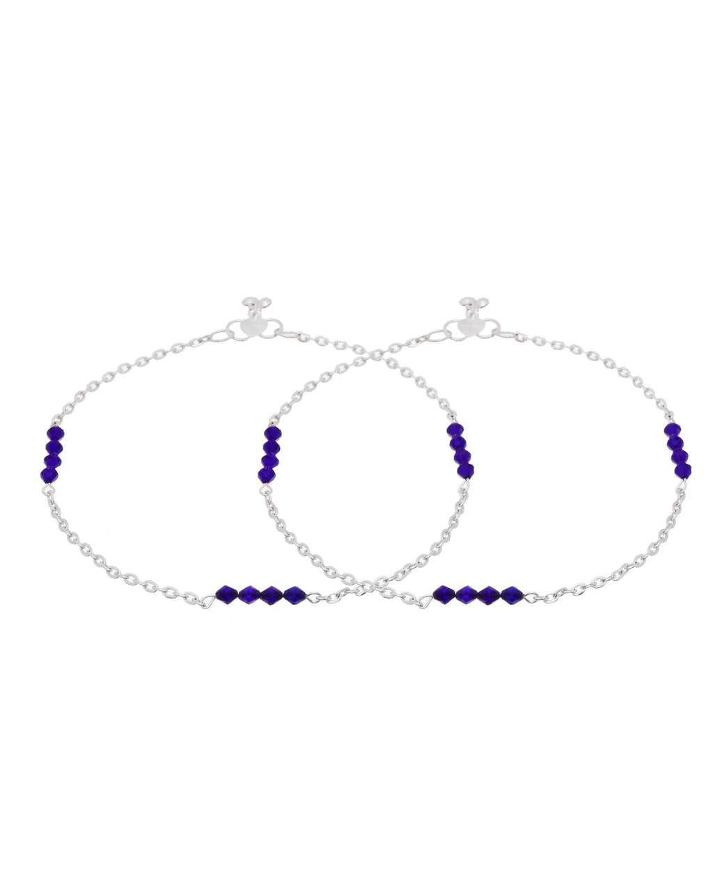 Jewels Nest Silver Plated Purple Beads Chain Anklet For Women