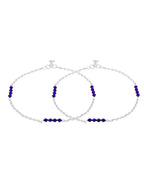 Jewels Nest Silver Plated Purple Beads Chain Anklet For Women