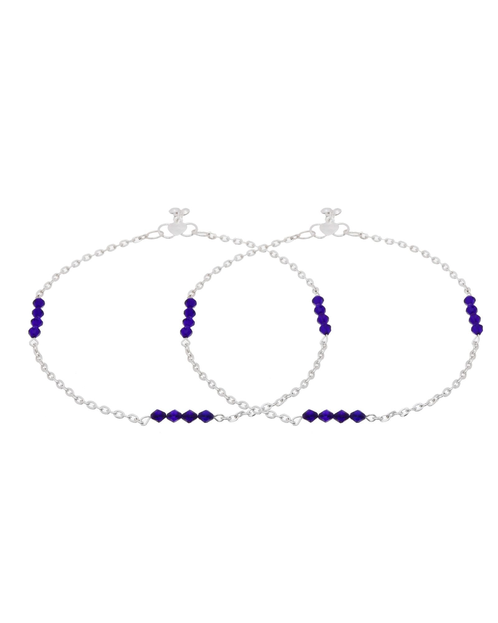 Jewels Nest Silver Plated Purple Beads Chain Anklet For Women