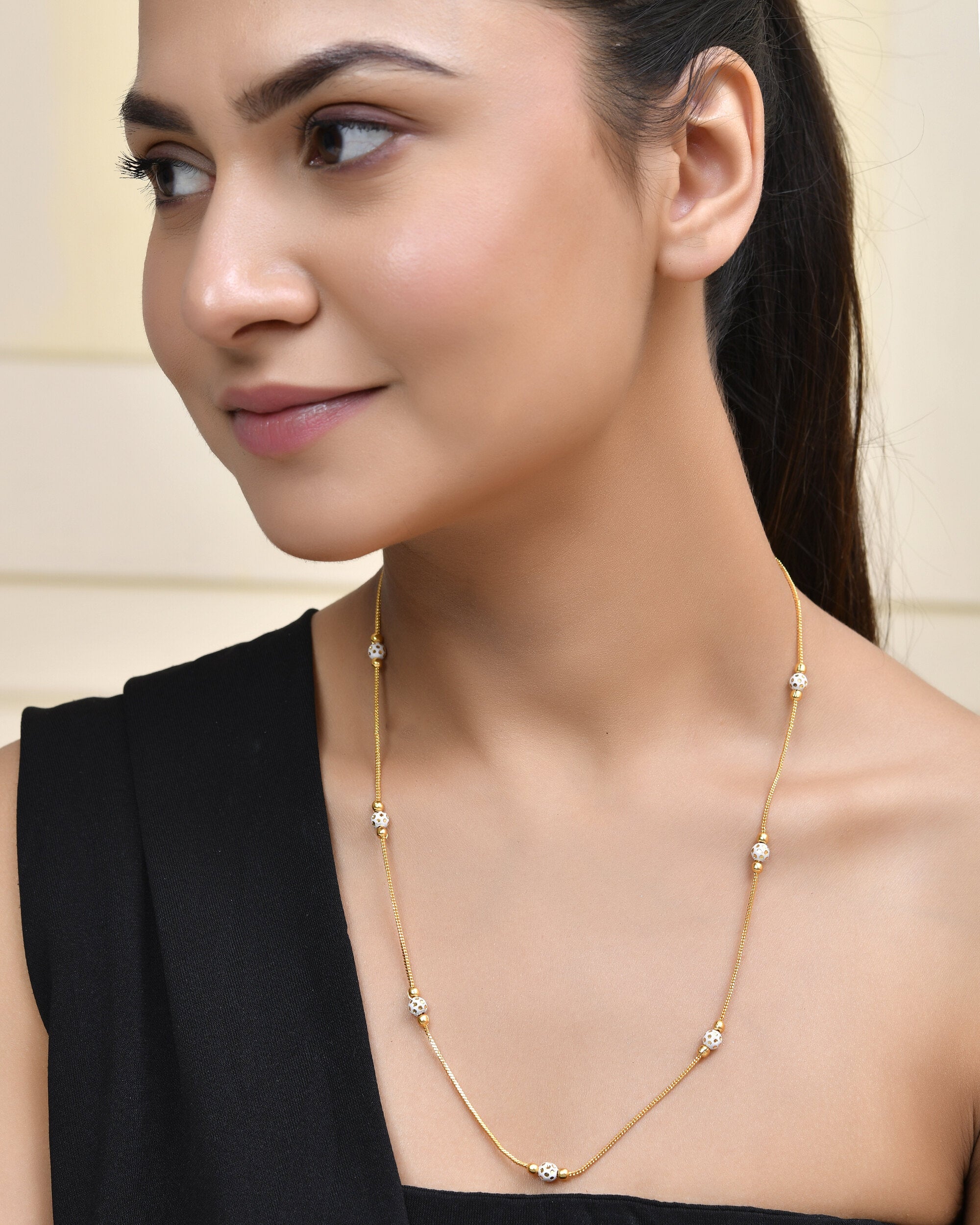 Jewels Nest Elegant Gold-Polished Beaded Chain – Premium Brass Designer Jewelry