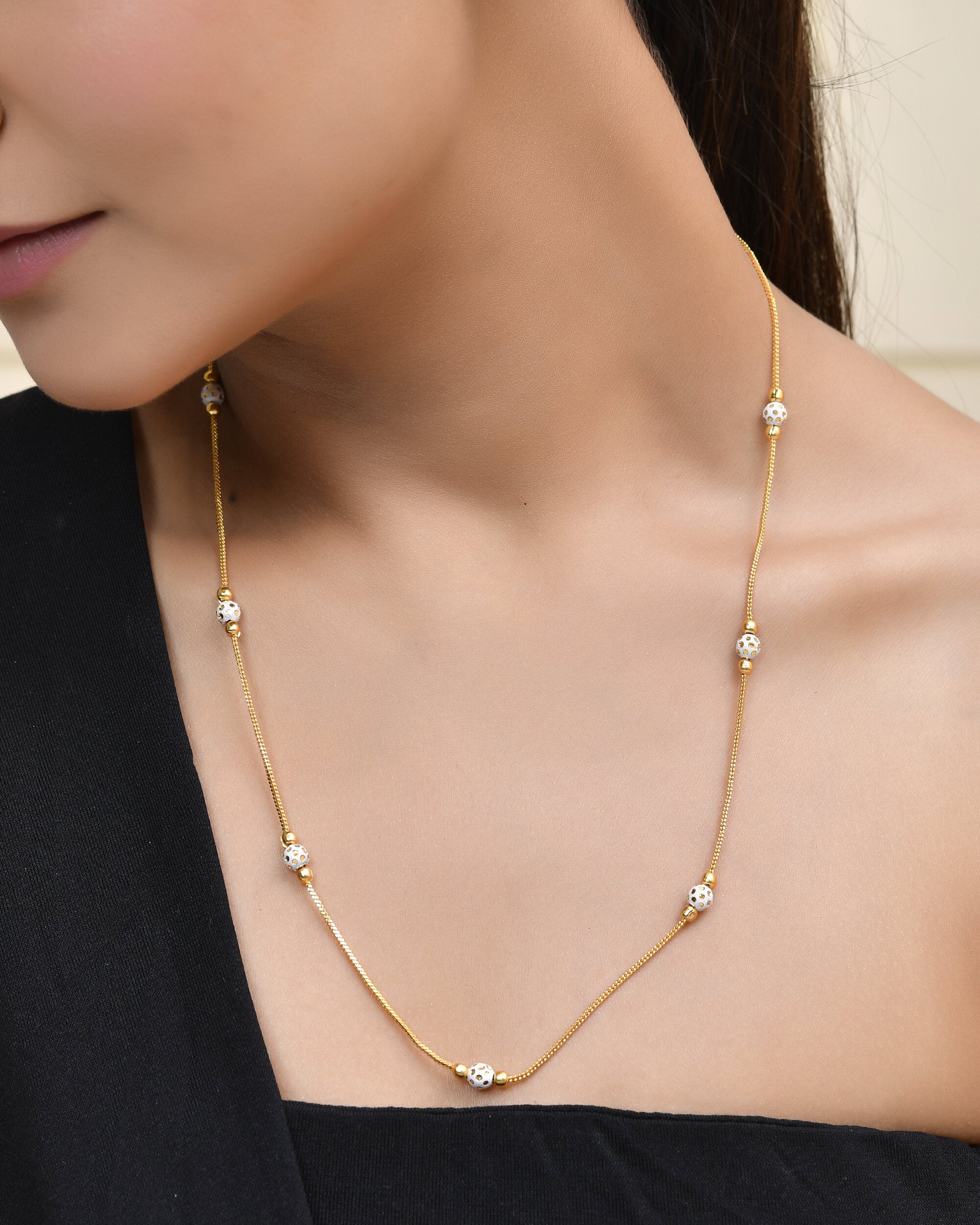 Jewels Nest Elegant Gold-Polished Beaded Chain – Premium Brass Designer Jewelry