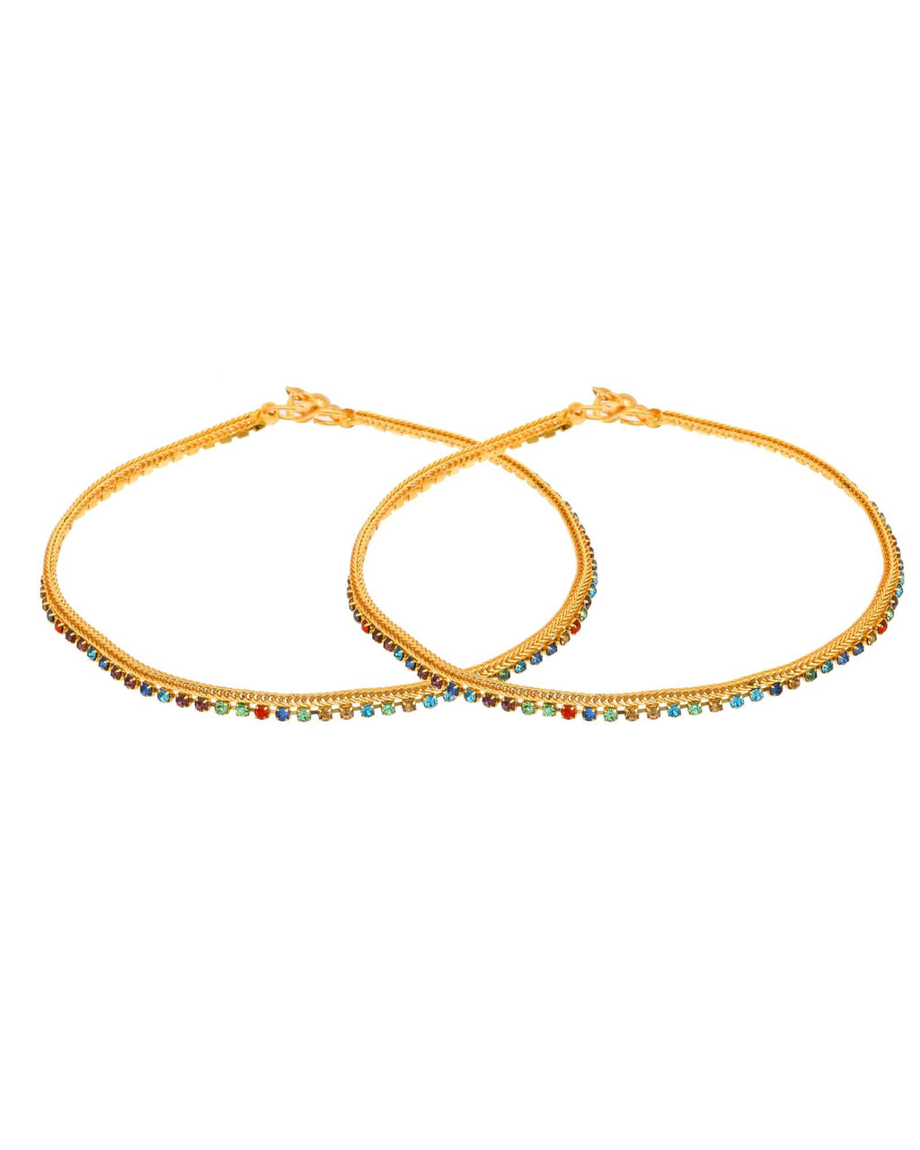 Jewels Nest Gold Plated Multicolor Stone Chain Anklet For Women