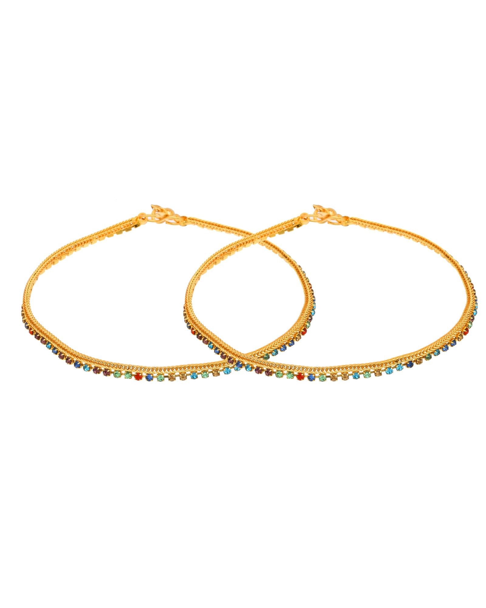 Jewels Nest Gold Plated Multicolor Stone Chain Anklet For Women