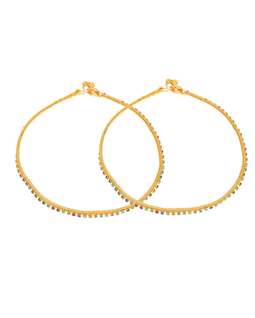 Jewels Nest Gold Plated Multicolor Stone Chain Anklet For Women