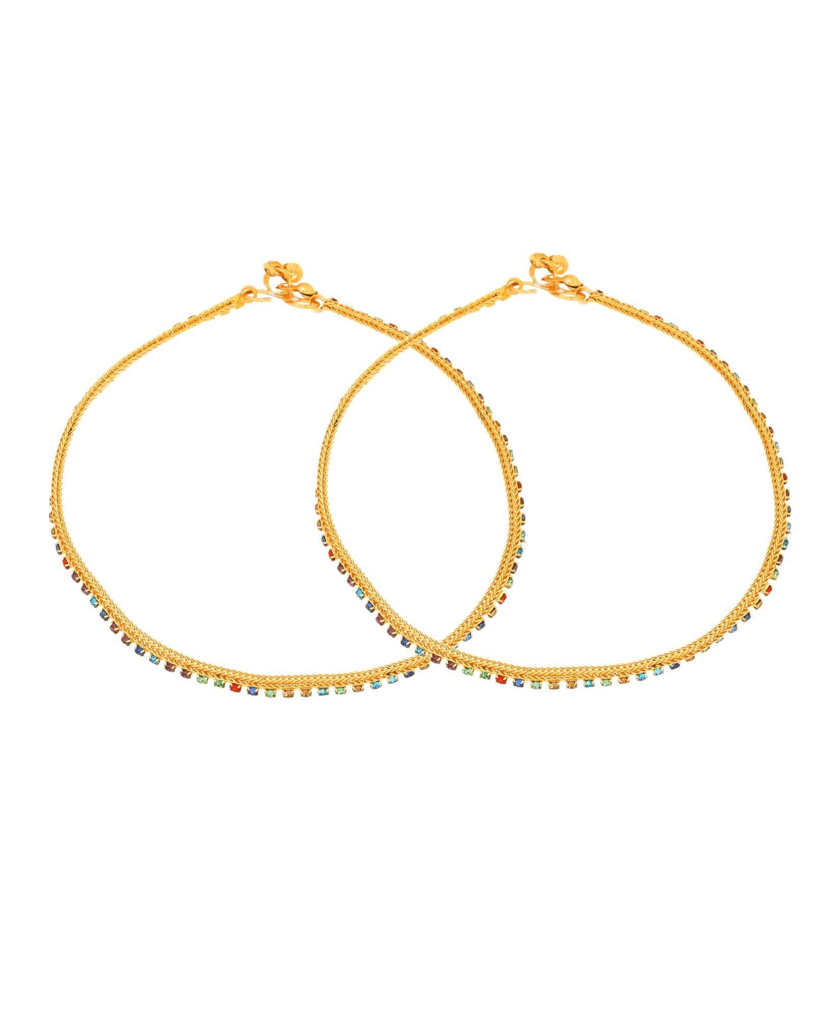 Jewels Nest Gold Plated Multicolor Stone Chain Anklet For Women
