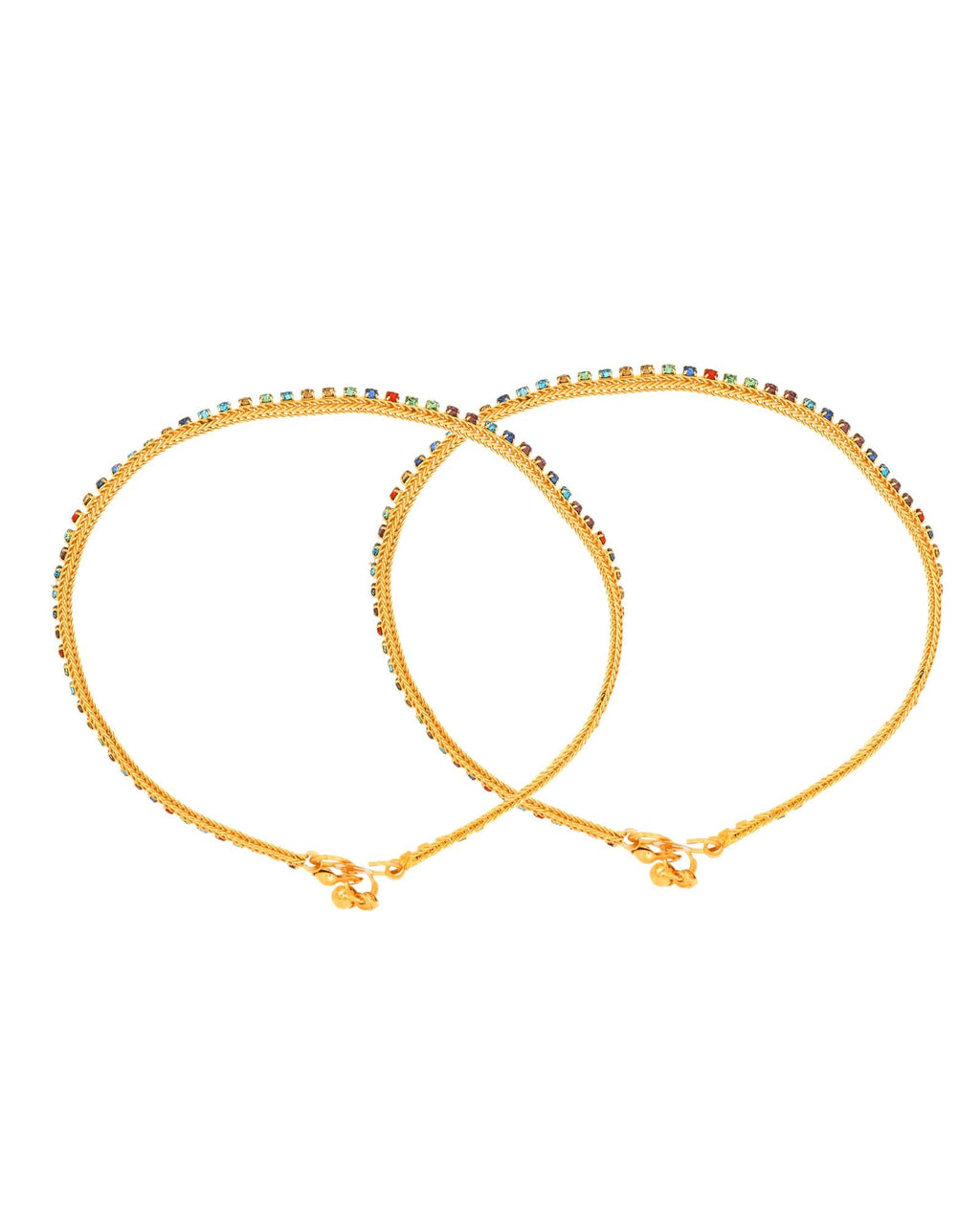 Jewels Nest Gold Plated Multicolor Stone Chain Anklet For Women