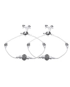 Jewels Nest Oxidised Silver Beaded Adjustable Anklet With Leaf Charm